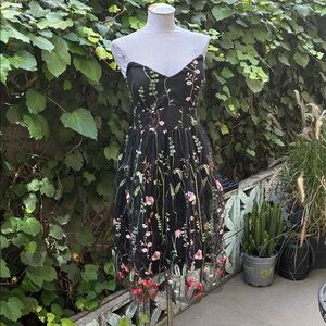 Double Crazy Black Floral Embroidered A-Line Dress 2XL